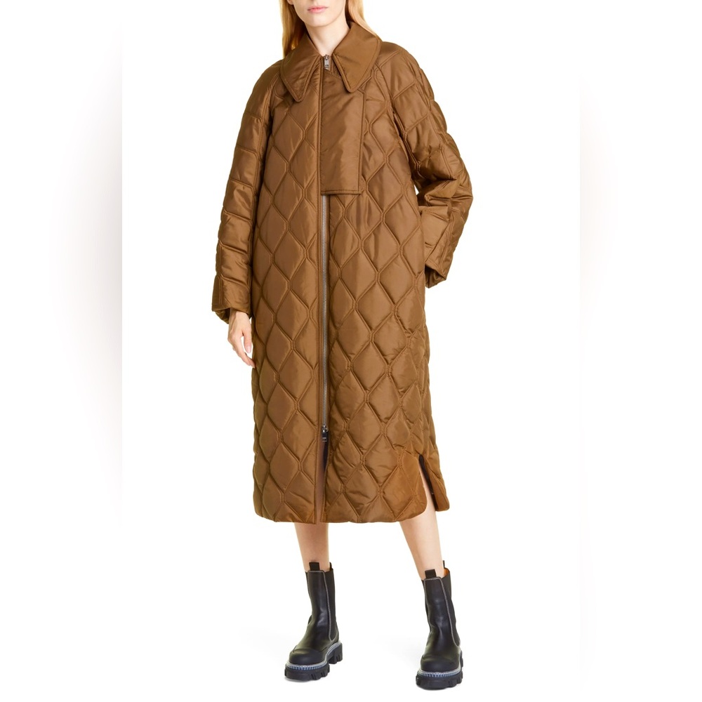Ganni Brown Quilted Coat